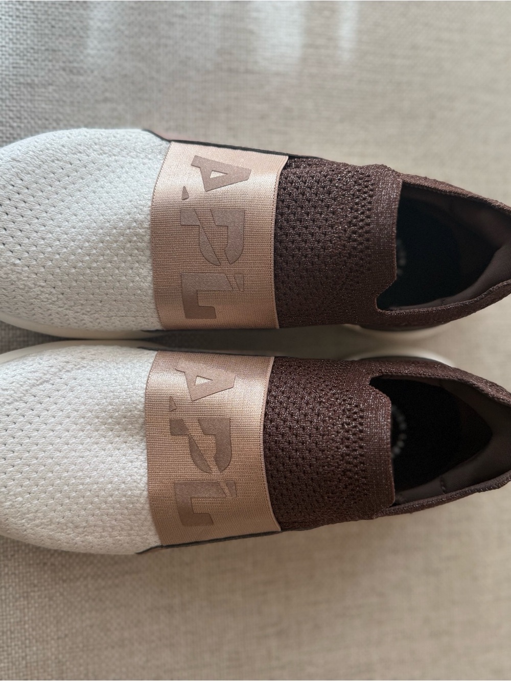 Slip-On Athletic Sneakers in White and Brown by
